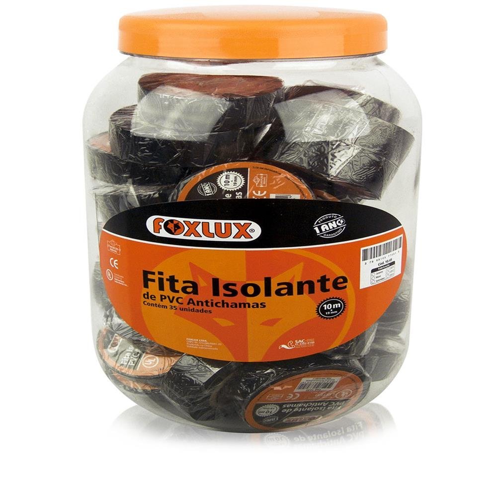 Fita Isolante de PVC Antichamas 10M Pote com 35 Unidades Foxlux