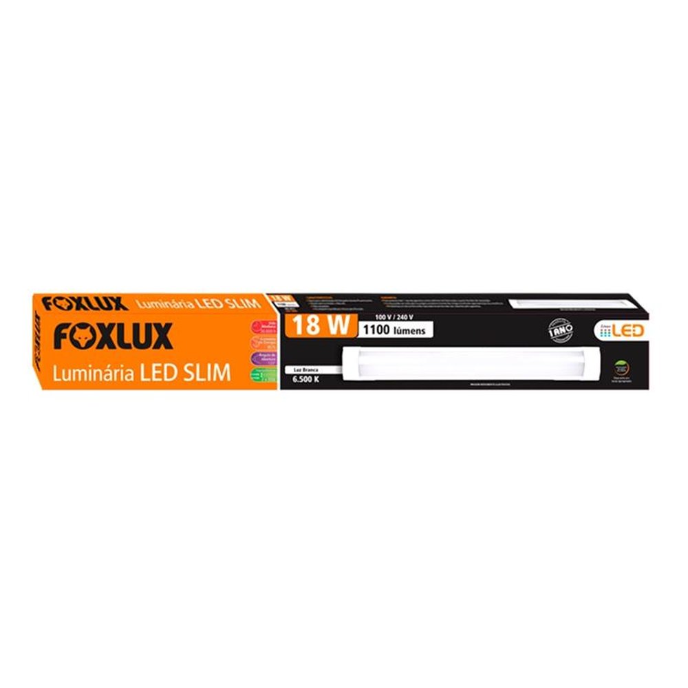 Luminária Foxlux LED Slim 18W 6500K 1000 Lumens Branca 60cm Bivolt