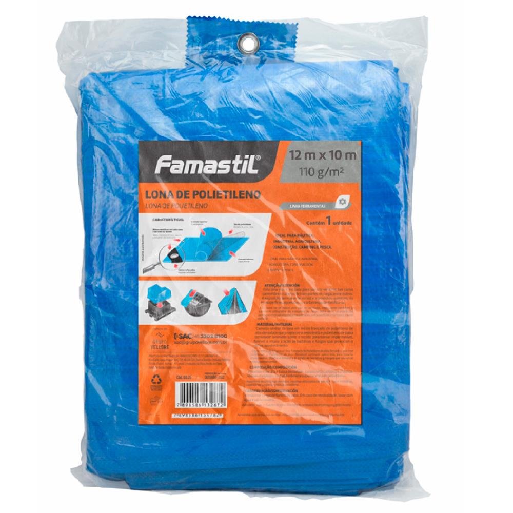 Lona de Polietileno 12x10M Impermeável com Cantos Reforçados Famastil