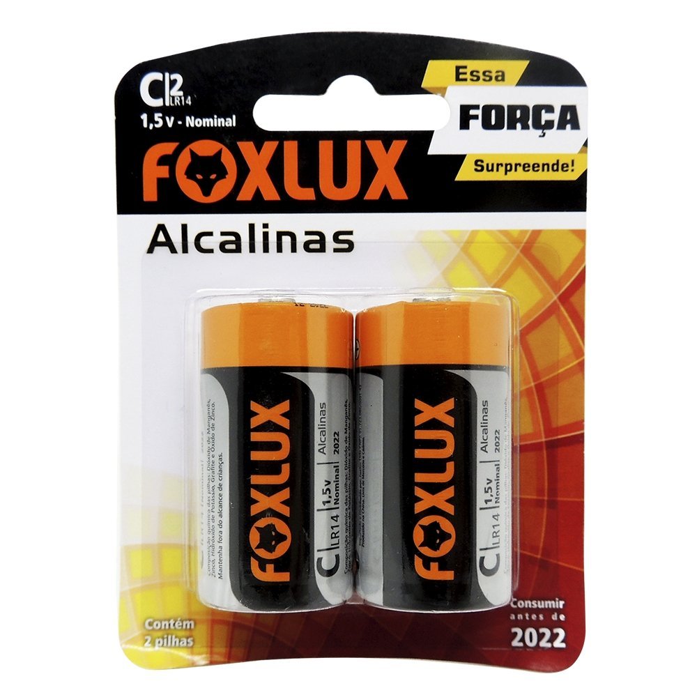 pilha alcalina media c blister c2 unidades foxlux
