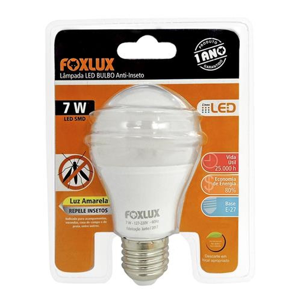 lampada led bulbo antiinseto 7w bivolt foxlux