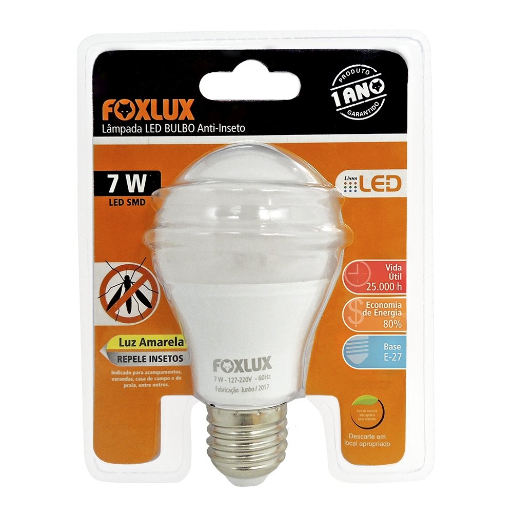 lampada led bulbo antiinseto 7w bivolt foxlux