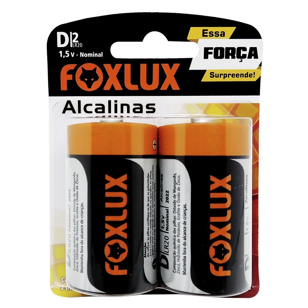 pilha alcalina grande d blister c2 unidades foxlux