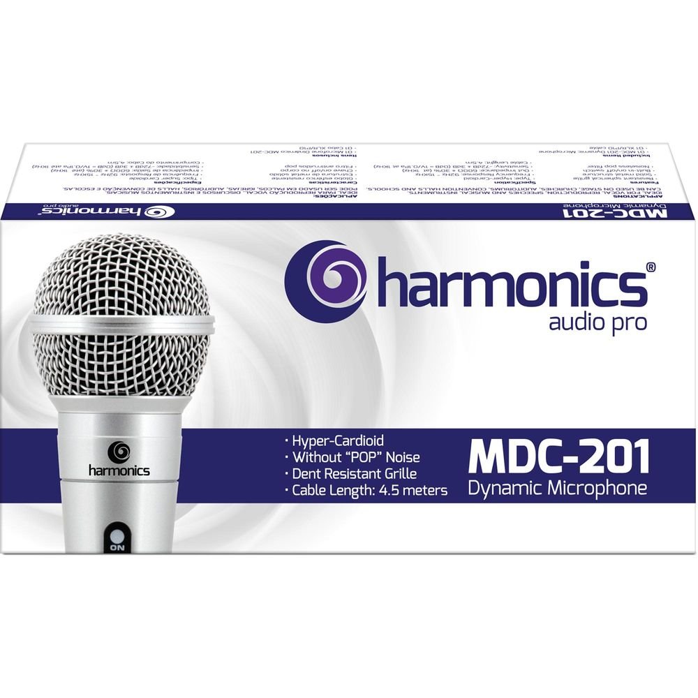 Microfone Com Fio Harmonics, 4,5 Metros, Prata, Mdc201, Harmonics