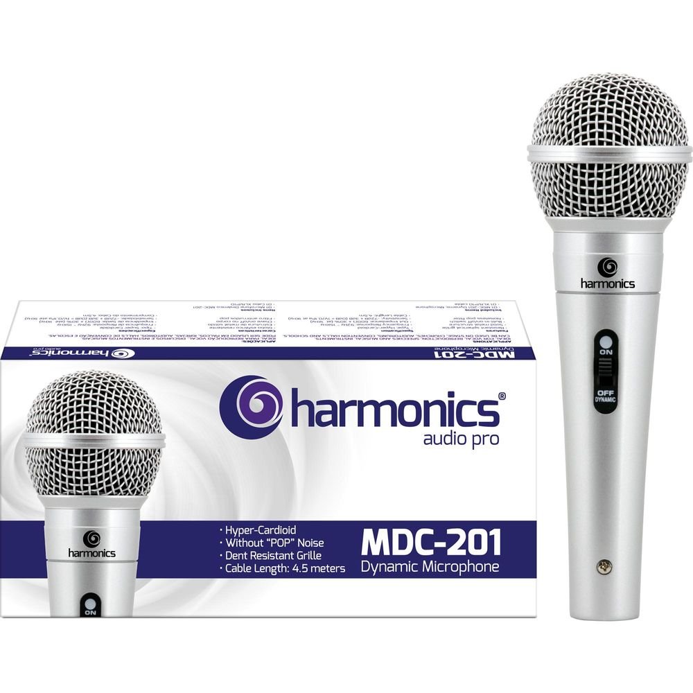 Microfone Com Fio Harmonics, 4,5 Metros, Prata, Mdc201, Harmonics