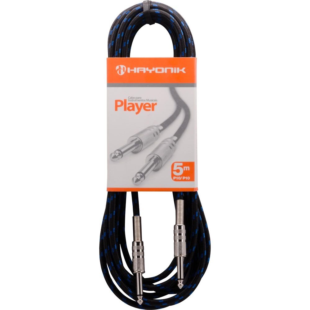 Cabo para Instrumentos P10 X P10 5 metros Têxtil PLAYER Preto/Azul HAYONIK