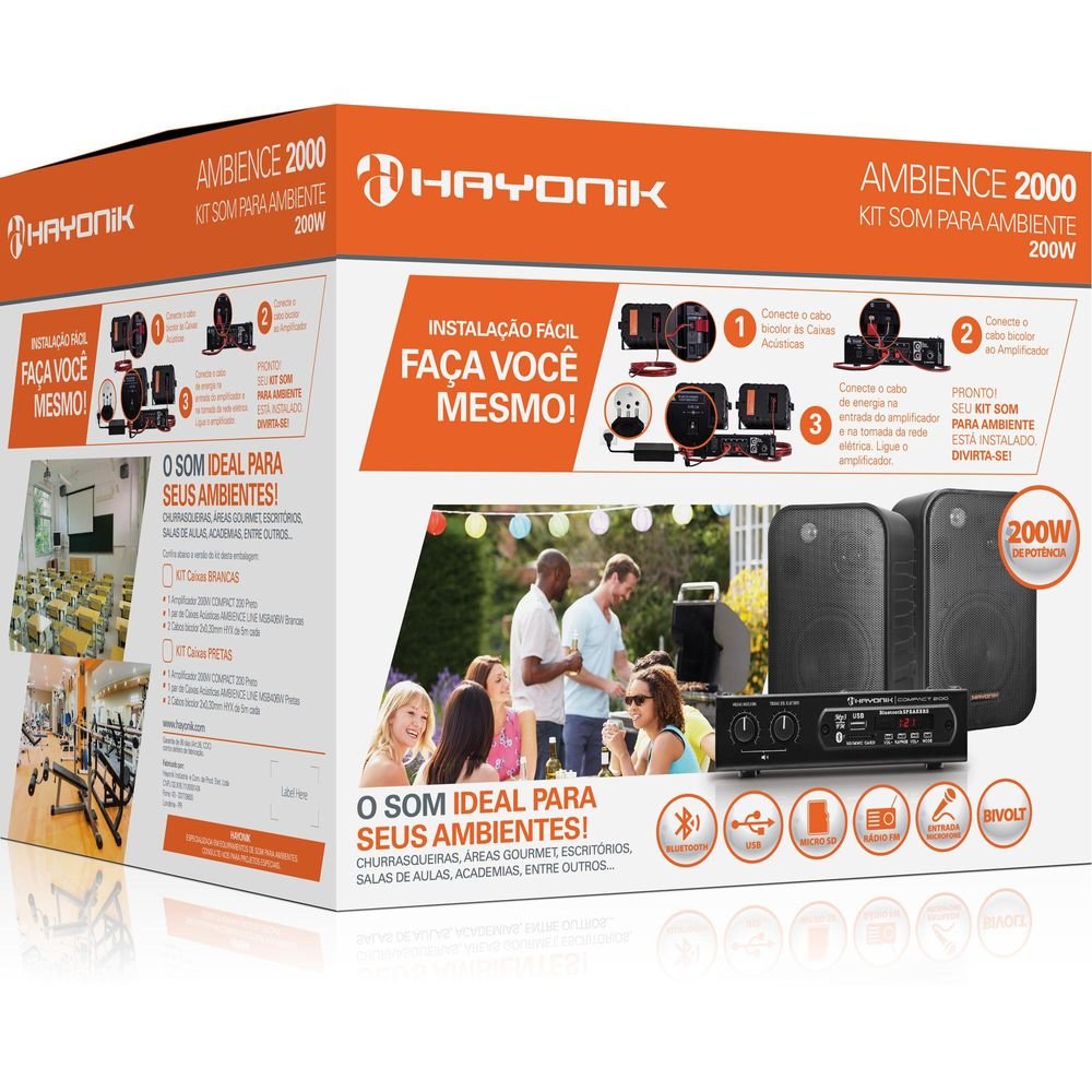 Kit Som Ambiente 200w Musical Ambience 2000 Preto Hayonik