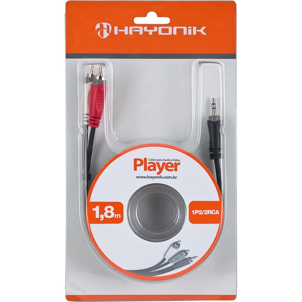 Cabo de Áudio Linha Player P2 x RCA2 1,8 Metros Preto HAYONIK Un.Venda: PC/1