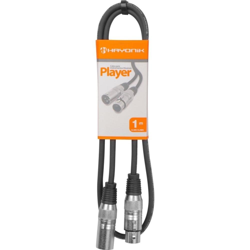 Cabo para Microfone XLR Fêmea X XLR Macho 1 metro Linha Player Preto Hayonik