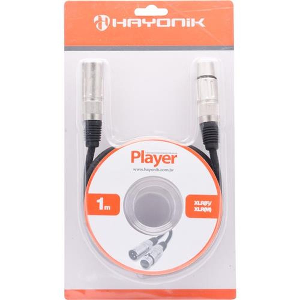 Cabo para Microfone XLR Fêmea X XLR Macho 1 metro Linha Player Preto Hayonik