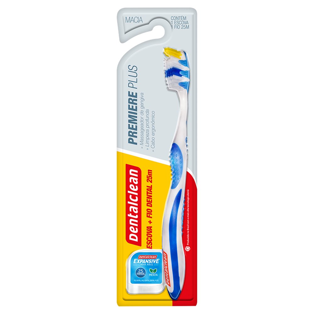 Escova Dental com cerdas Macias, mais Fio Dental de 25m Premiere Plus(Emb. contem 36un.) | Dentalclean