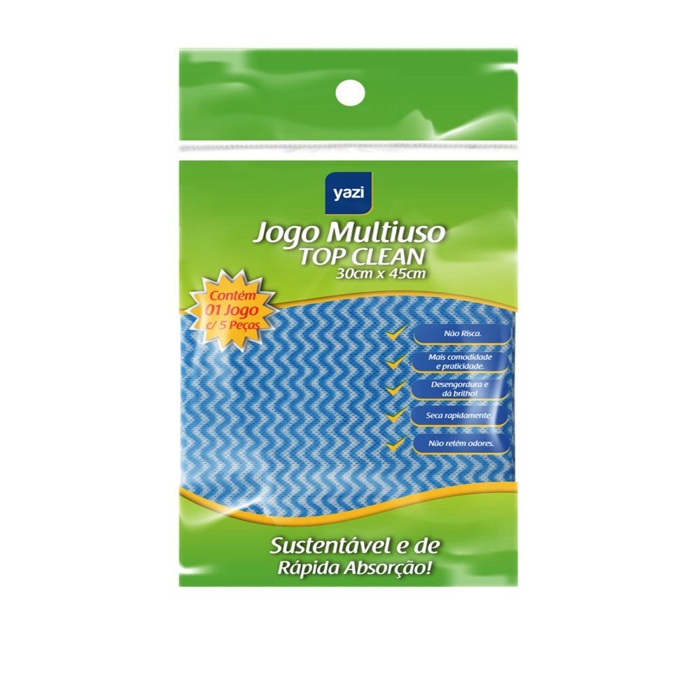 Jogo Pano Multiuso Top Clean 30x45cm - Embalagem Contendo 5 Unidades