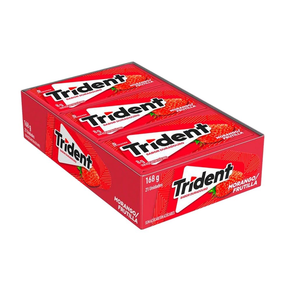 Chiclete Trident Morango Sem Açúcar 8g - Caixa com 21 Unidades