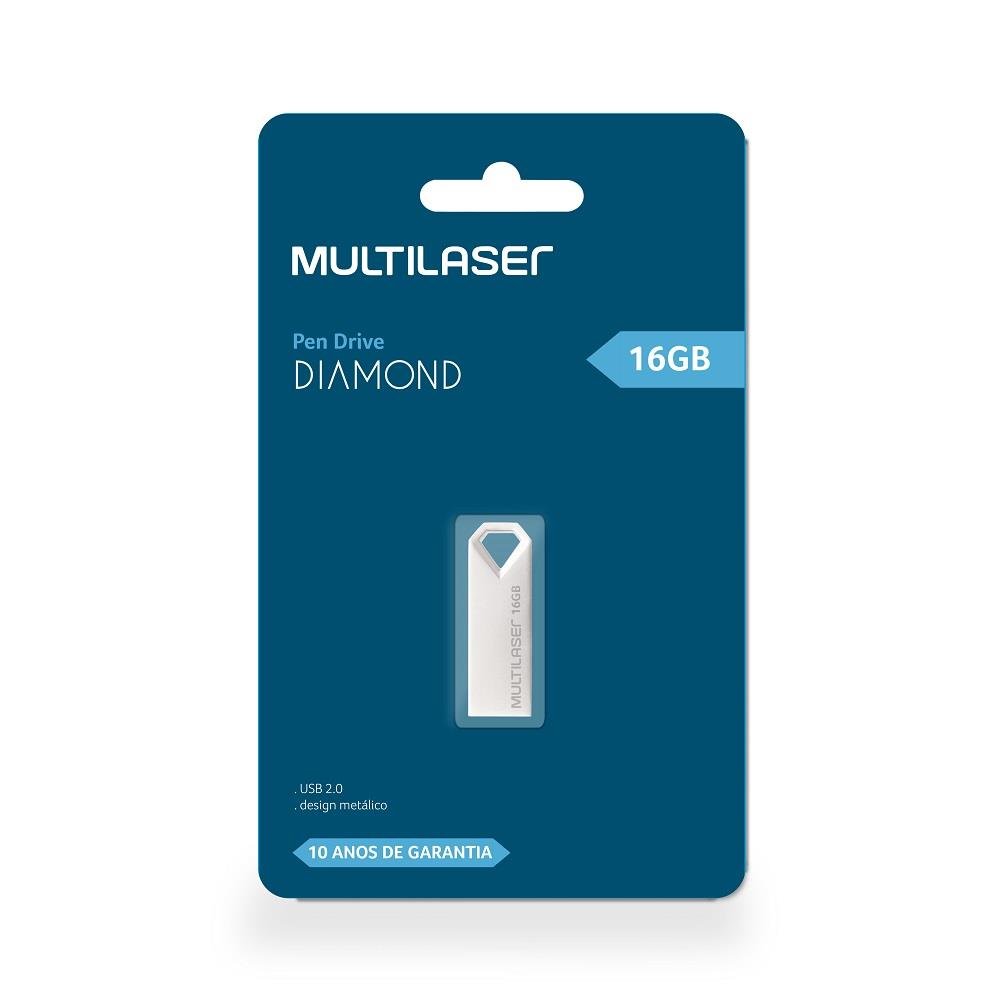 Pendrive Multilaser Diamond 16Gb Usb 2.0 Leitura 10Mb/S E Gravação 3Mb/S Metálico - Pd850