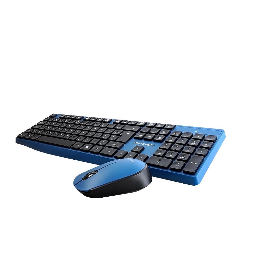 Teclado e Mouse Sem Fio 2.4 GHZ USB Azul/Preto - TC246
