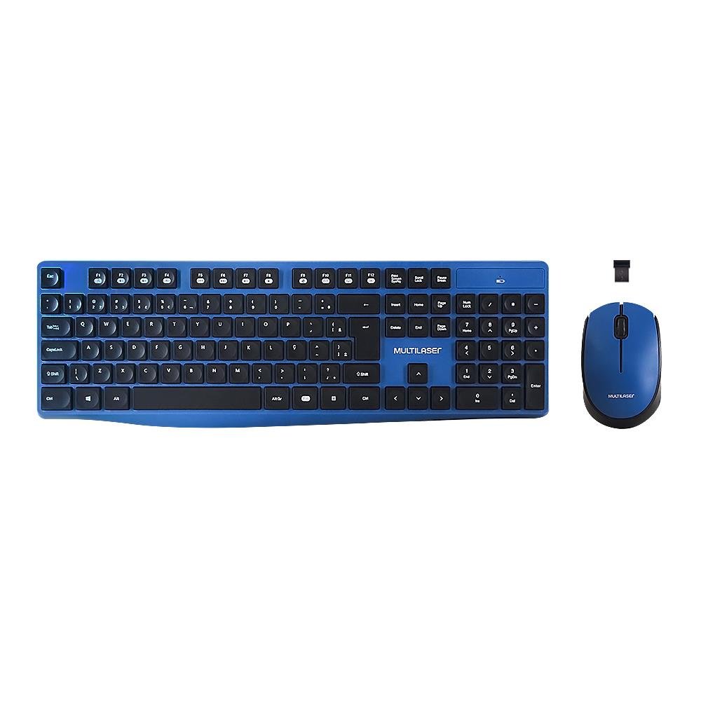 Teclado e Mouse Sem Fio 2.4 GHZ USB Azul/Preto - TC246