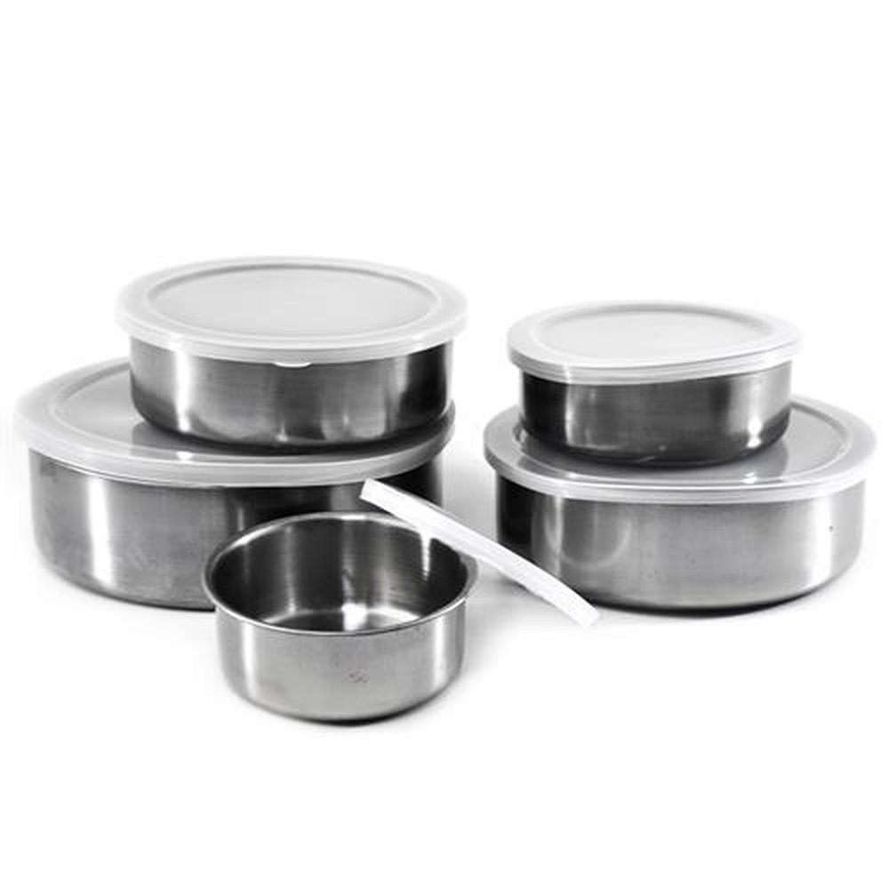 Conjunto De Pote Inox Com 5 Peças Com Tampa