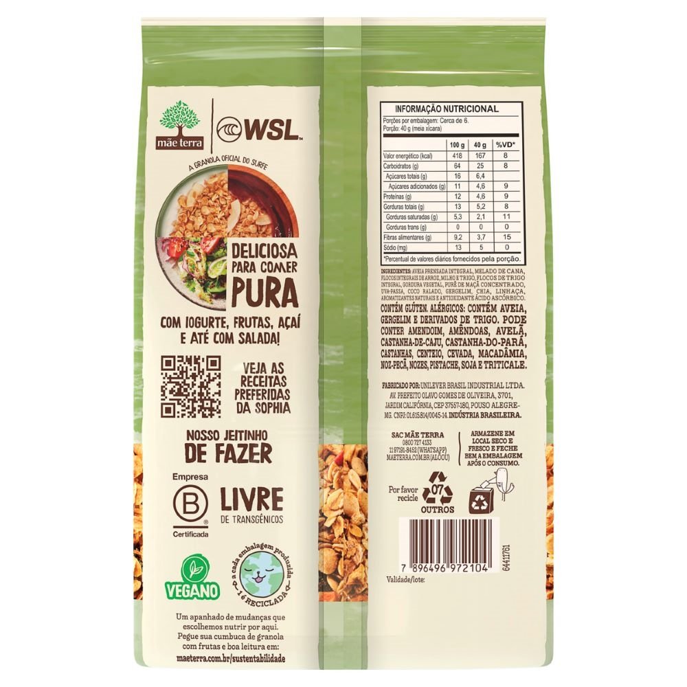 Granola Mãe Terra Integral com Frutas e Mel Vegano 250g