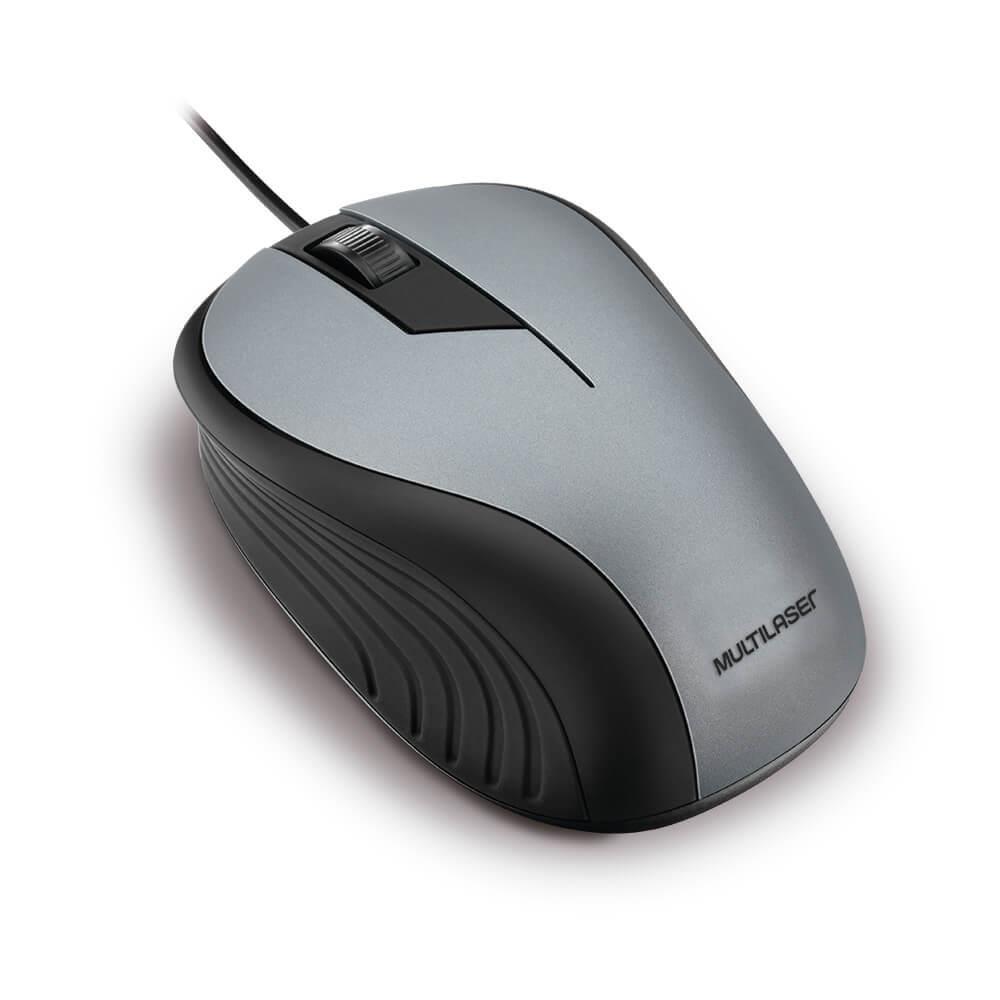 Mouse Multilaser Emborrachado Cinza E Preto Com Fio Usb - MO225
