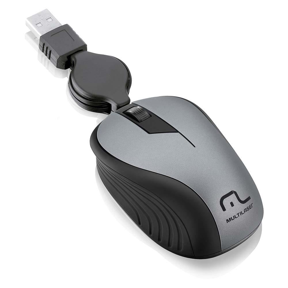 Mouse Óptico Retrátil Multilaser 1200Dpi Usb Cinza- MO232