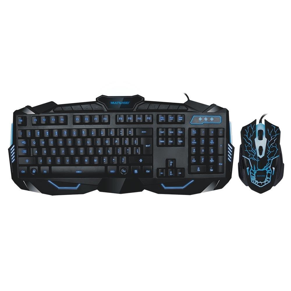 Teclado e Mouse Gamer Com Hotkeys Multimidia LED Azul Multilaser - TC195