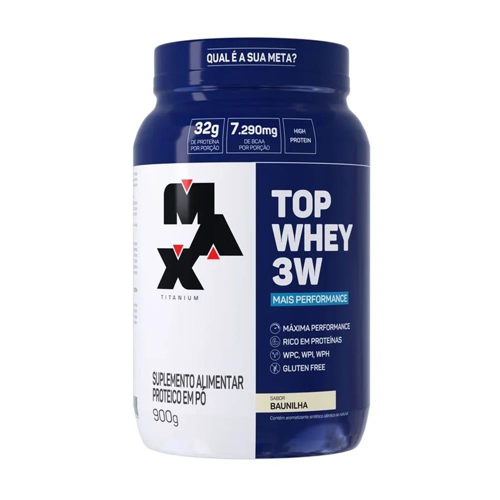 Top Whey 3W + Performance Pote 900G Baunilha Max Titanium