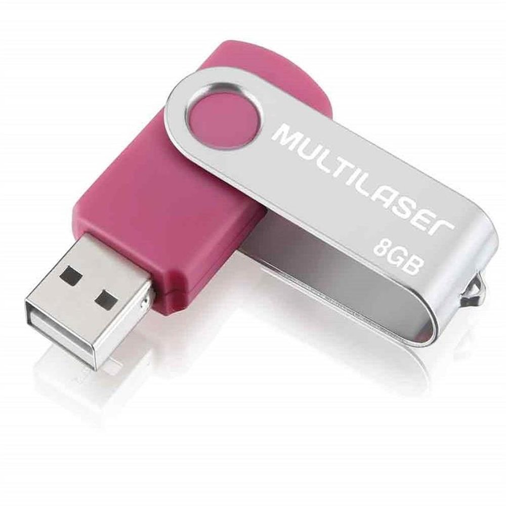 Pen Drive Multilaser Twist 8GB USB Leitura 10MB/s e Gravação 3MB/s Rosa - PD687
