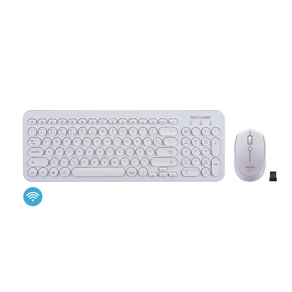 Teclado e Mouse Multilaser Sem Fio 2.4 Ghz Multimídia Branco - TC232