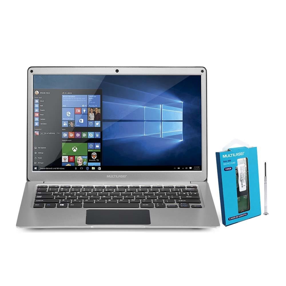 Notebook Multilaser Legacy Air Intel Celeron 4GB capac. de até 152GB (32GB+120SSD) 13.3 Pol Full HD Win 10 Prata - PC240