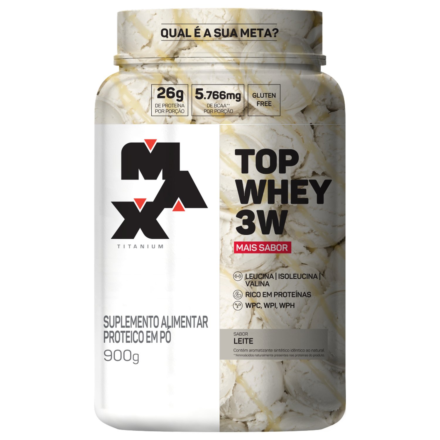 Top Whey 3W + Sabor Pote 900G Leite Max Titanium