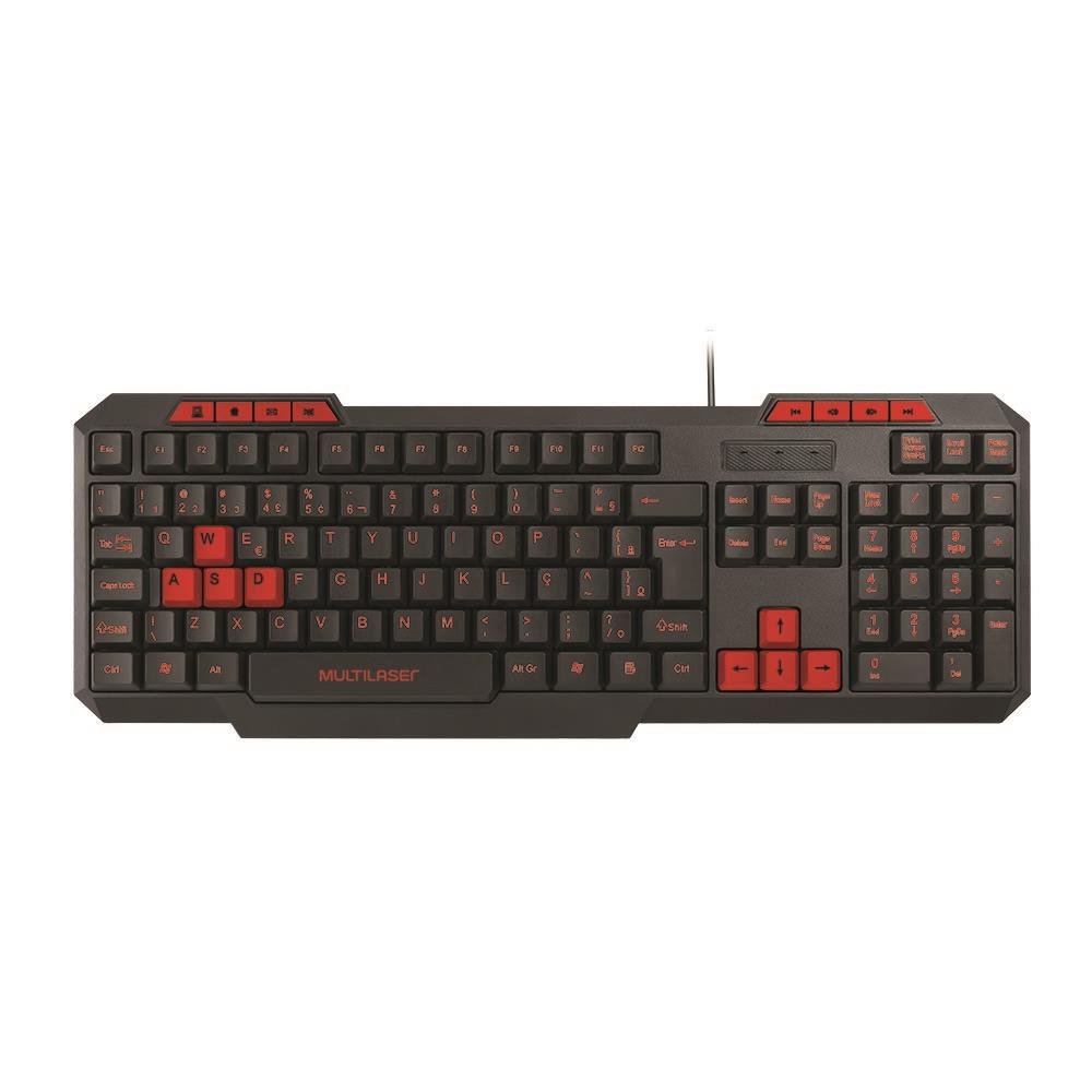 Teclado Gamer Multilaser Com Hotkeys Multimídia Slim Preto/Vermelho - TC242