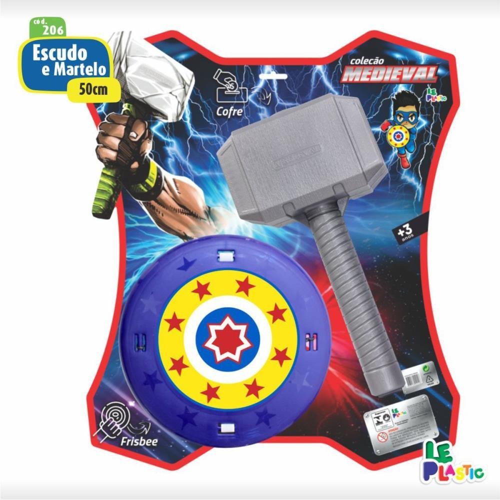 Escudo Heróis E Um Martelo De Plástico, Dois Brinquedos Em Um.