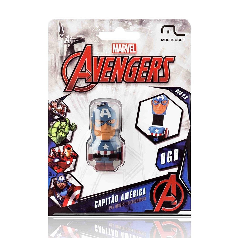 Pen Drive Marvel Vingadores Capitão América 8GB USB Leitura 10MB/s e Gravação 3MB/s Multilaser - PD080