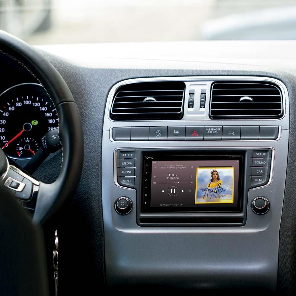 Central Multimídia Evolve X CD/DVD com Tela de 6,75 Pol. Funções Bluetooth Car Play Android Auto e Conexões AUX USB e MicroSD Preto Multila