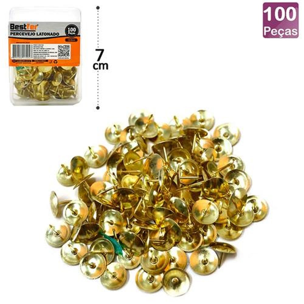 Percevejo Latonado De 10,5Mm Com 100 Peças