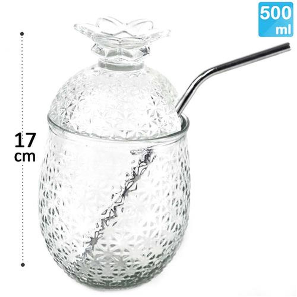 Copo De Vidro 500Ml Com Tampa E Canudo De Metal