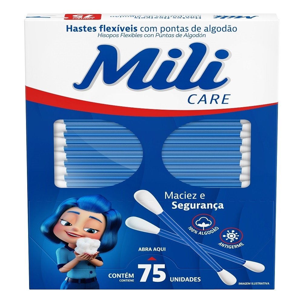 Hastes Flexiveis Mili Care - Embalagem com 75 Unidades