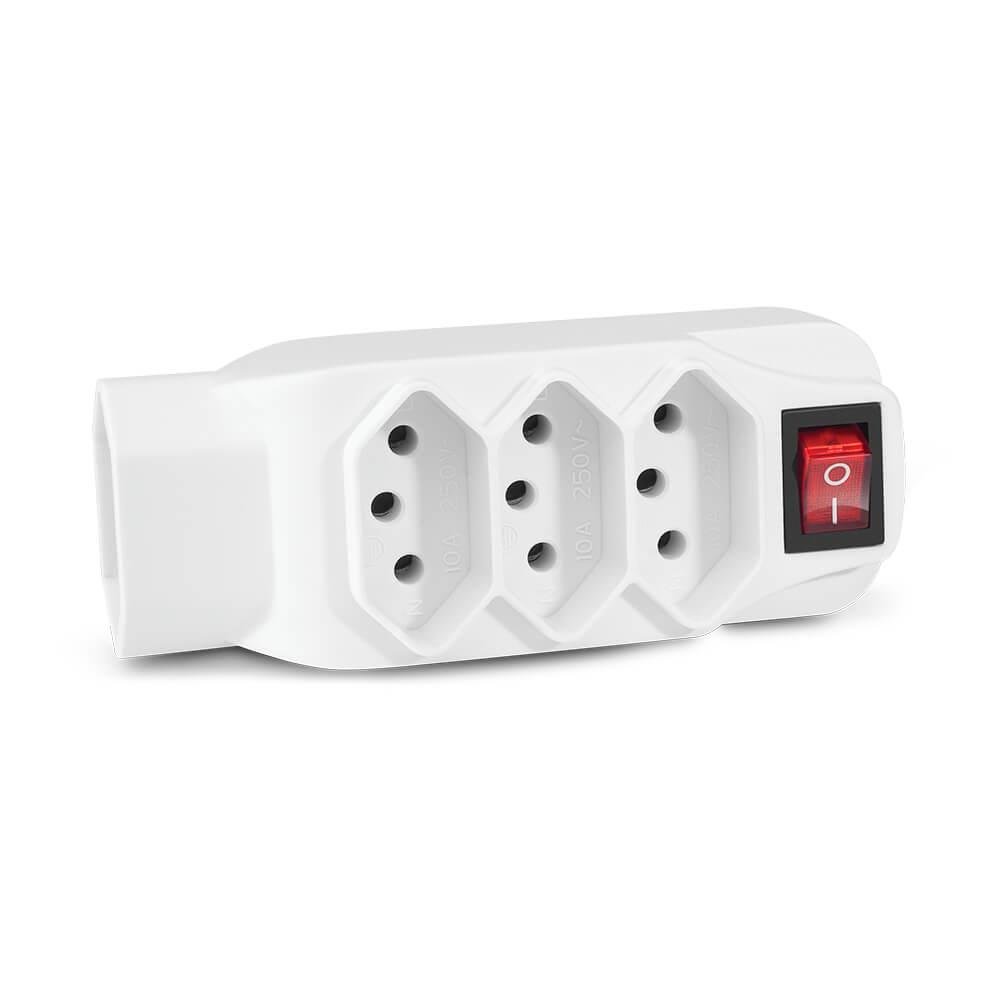 Adaptador de Tomada em L Multi Padrao Novo, 4 Tomadas, Branco (WI246).