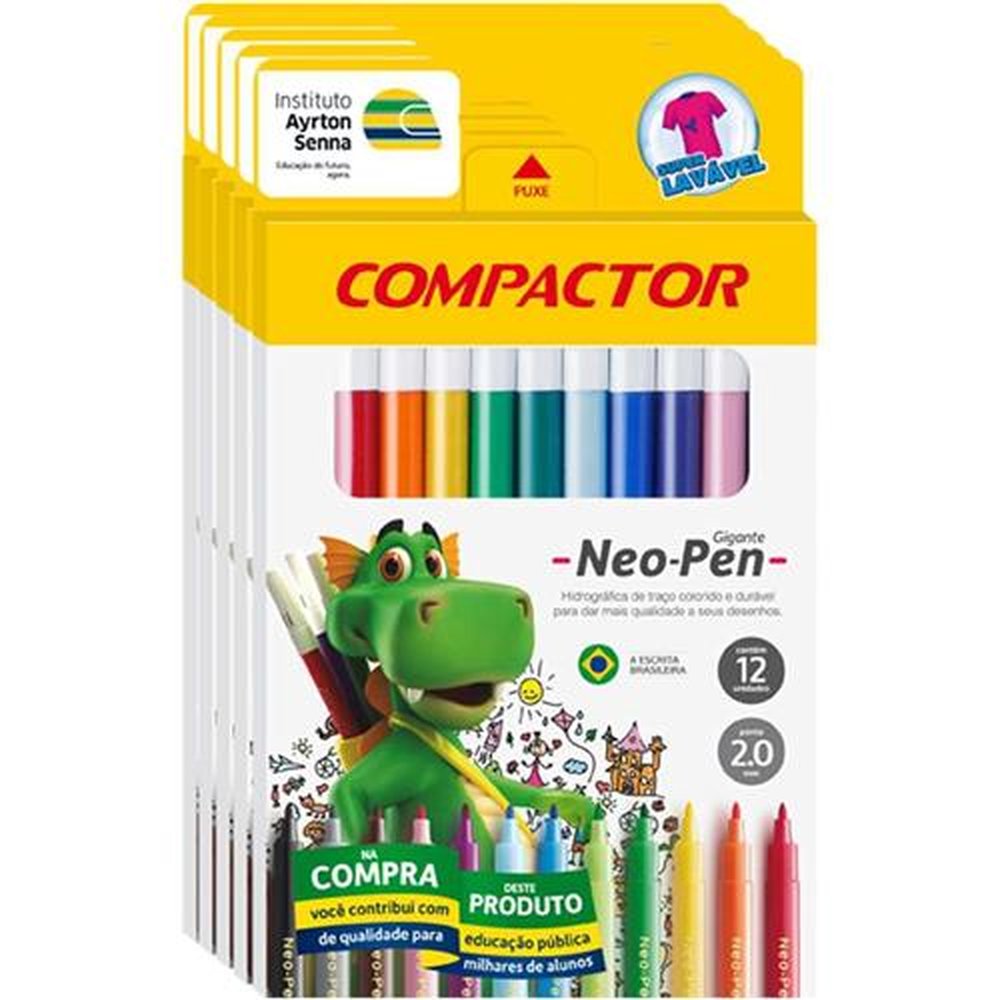 Caneta Hidrocor Compactor Neo Pen Gigante 12 Cores