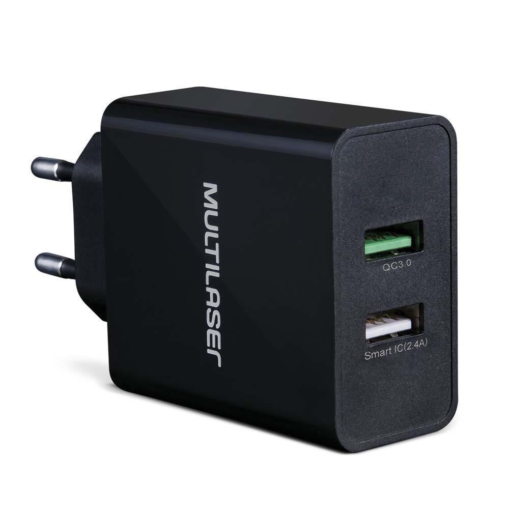 Carregador De Parede Concept 2 Portas Usb Quick Charger Preto Multilaser - CB117