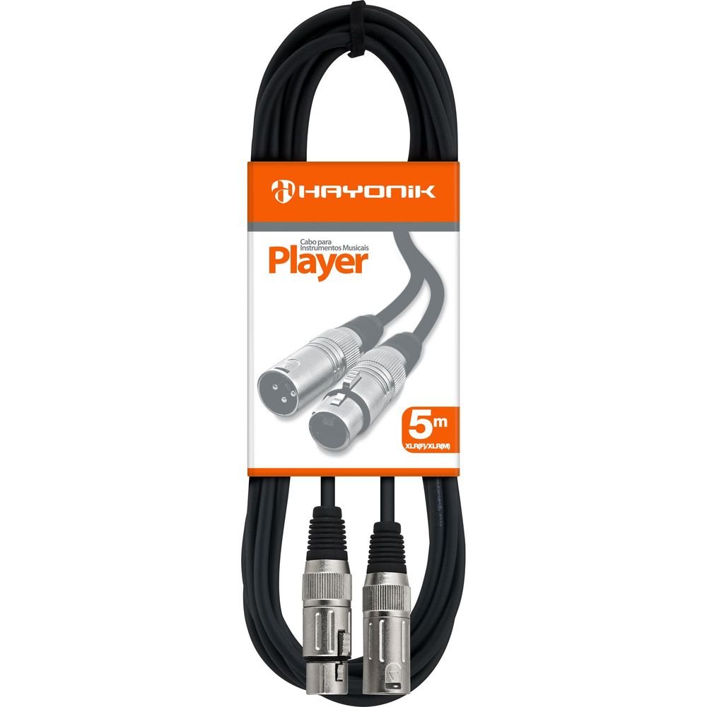 Cabo para Microfone XLR Fêmea X XLR Macho 5 metros Linha Player Preto Hayonik