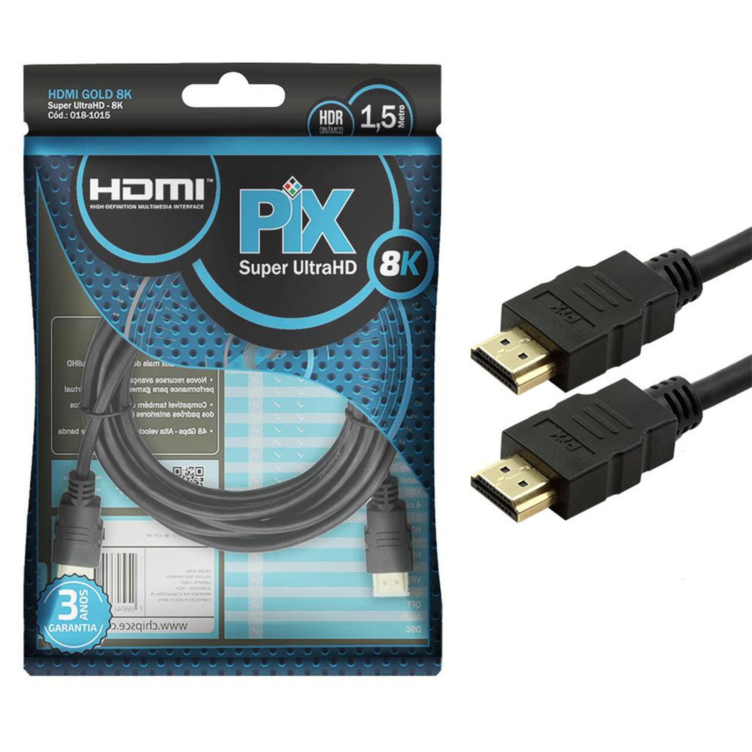 Hdmi Adaptador Cabo Hdmi Gold Chipsce 8k Hdr 19p 1.5m 018 1015