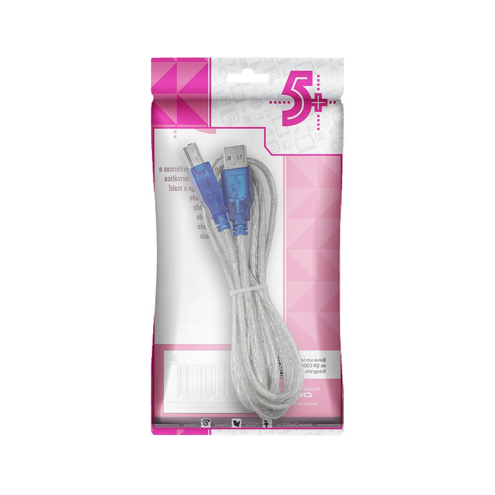 Cabo USB A Macho + B Macho 2.0 Cristal 1,8M