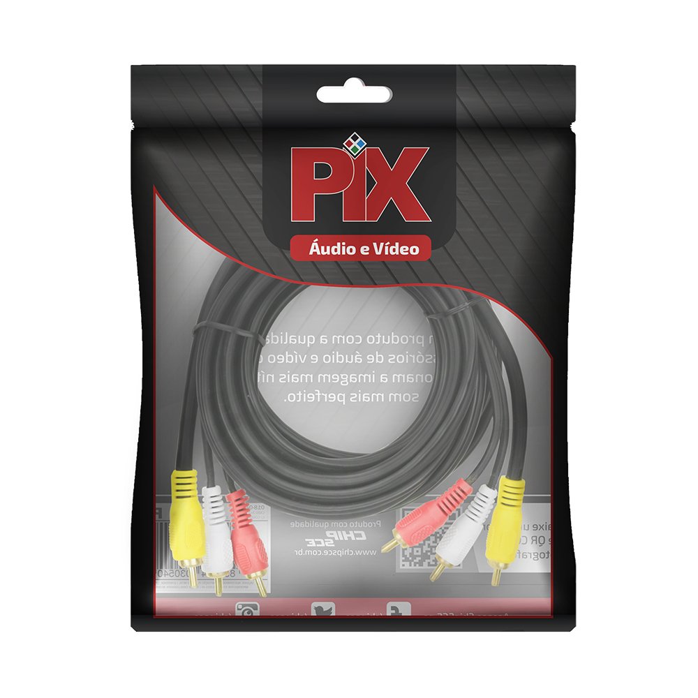 Cabo 3+3 RCA C/ Coaxial Central - 3m