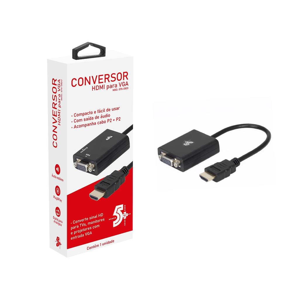 Conversor De Video Chip Sce Hdmi Para Vga Saida R/l C/ Cabo P2st - 075-0823