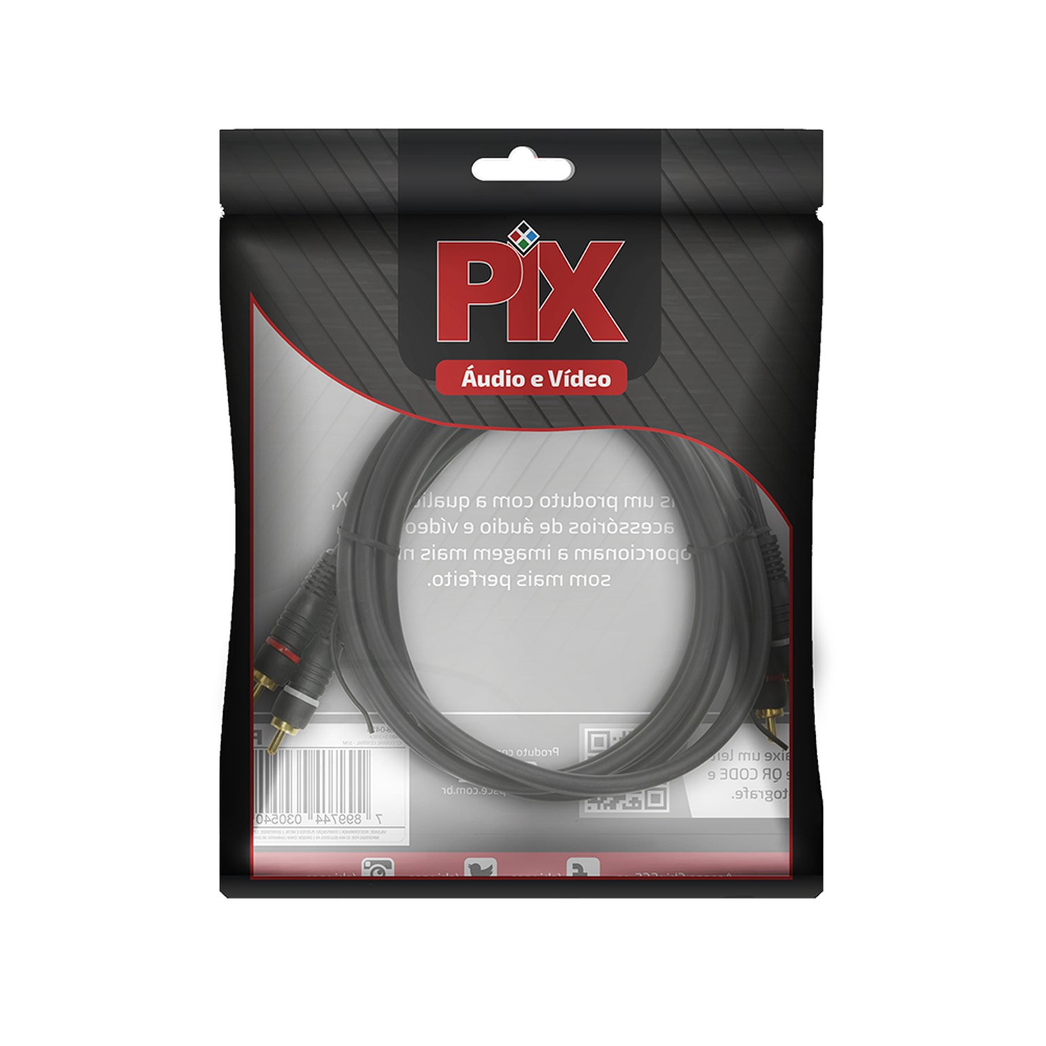 Cabo 2 RCA + 2 RCA Preto C/ Fio Remote 6mm - 1.50m