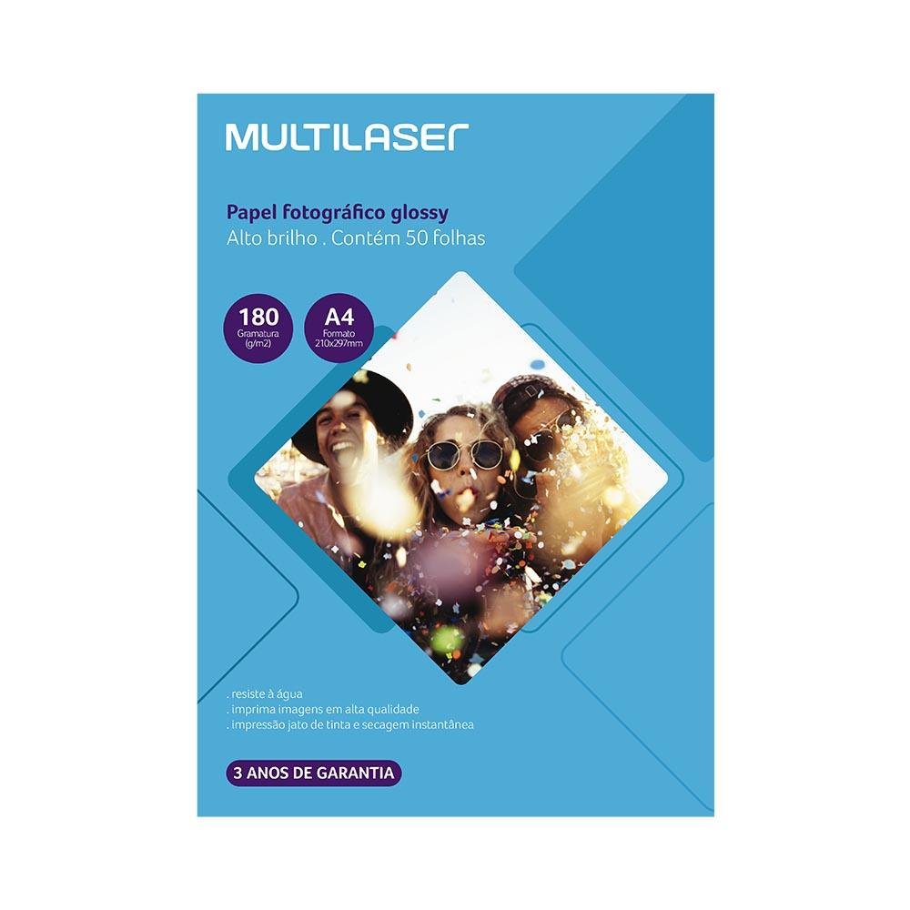 Papel Glossy Paper Multilaser A4 180G C/ 50 Folhas Branco - PE031
