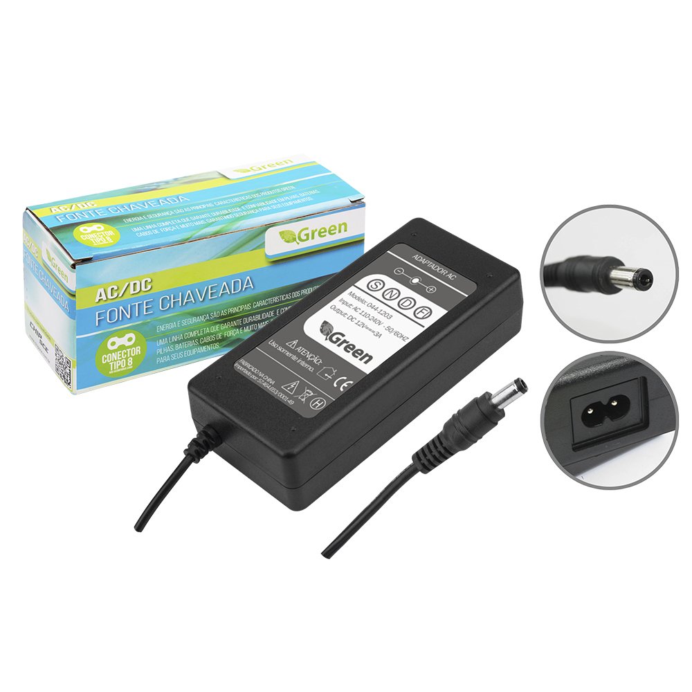 Fonte Chaveada 12V 3a Bivolt Sem Cabo Ac - Plug 5,5mm X 2,1mm