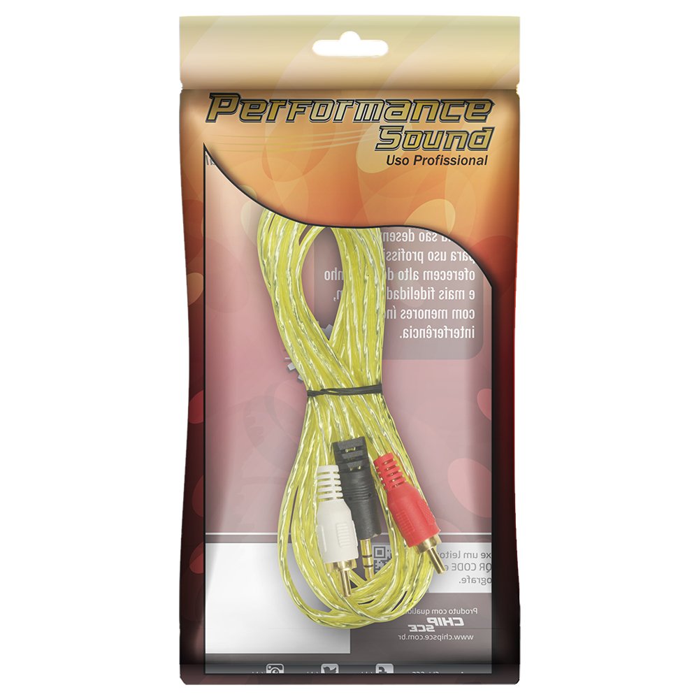 Cabo P2+RCA Cristal - P2 Estéreo + 2 RCA Macho 5m - Amarelo