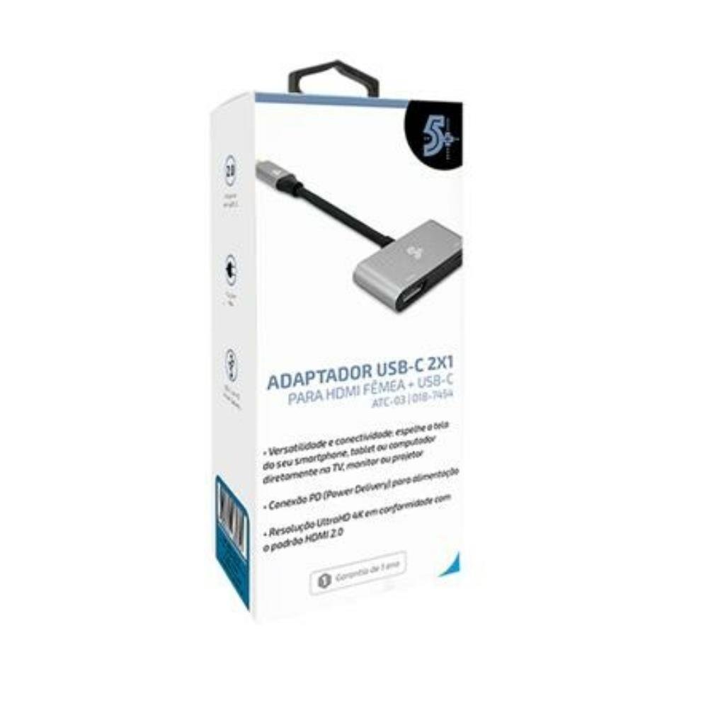 Adaptador USB-C HDMI 4K x 2K 60Hz + USB Fêmea PD, 5+ - 018-7454
